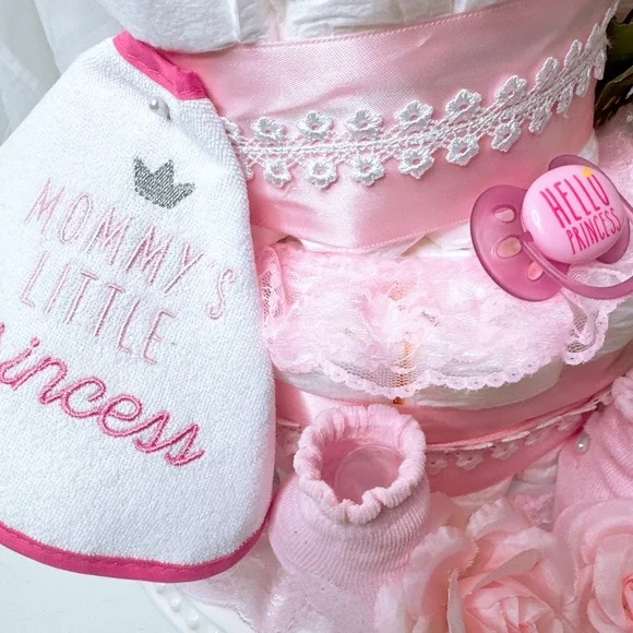 Pink Floral Diaper Cake, Peonies Diaper Cake